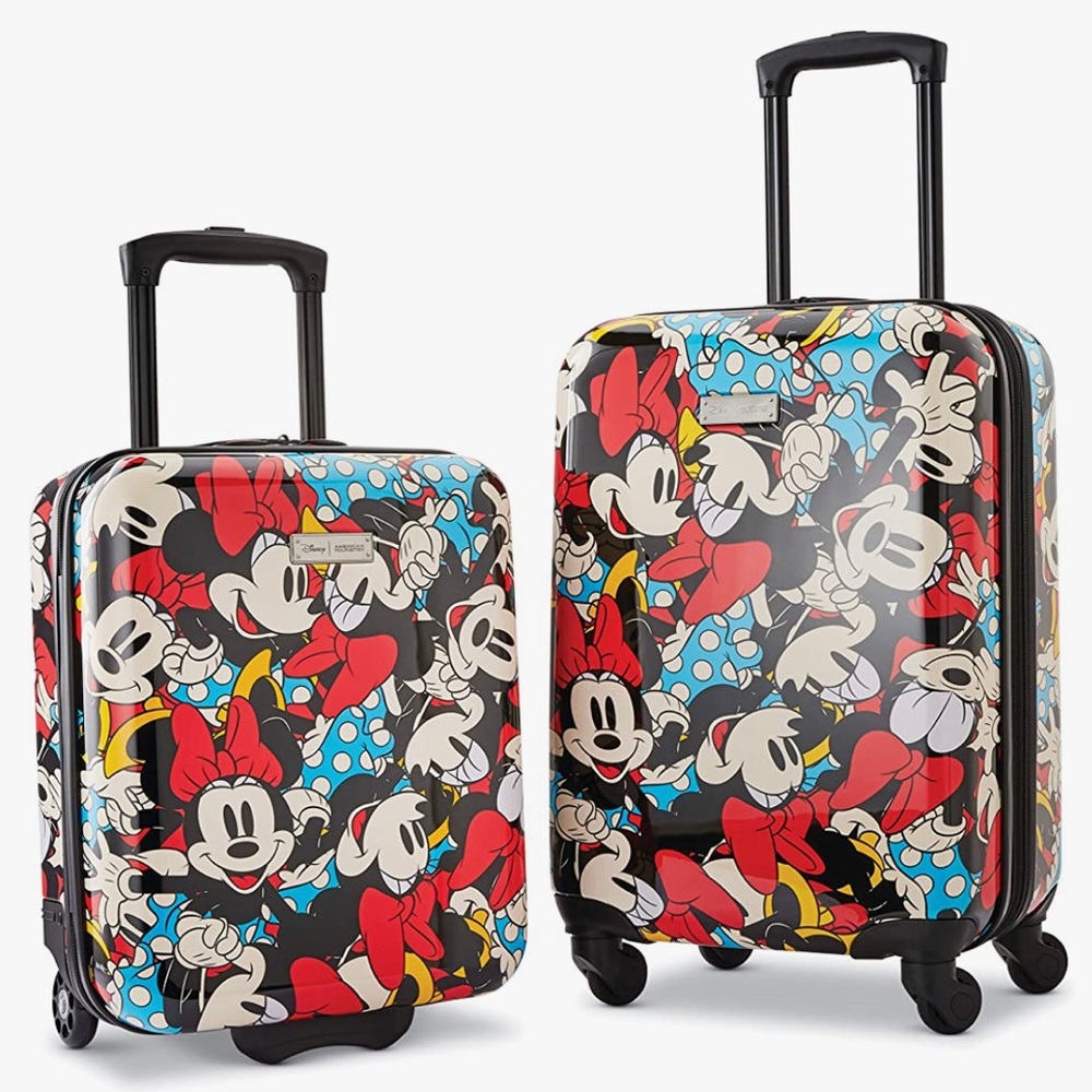 Disney luggage includes 2 sizes 20 inch spinner and 18 inch under seater.